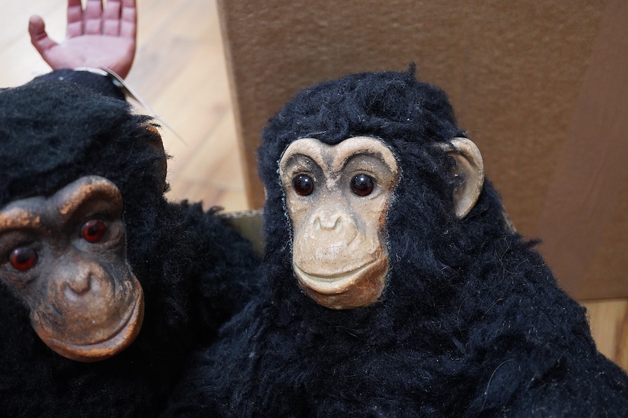 A Farnell’s Alpha Toys monkey, seven other soft toy monkeys and a soft toy rabbit, Farnell 36cm. Condition varies